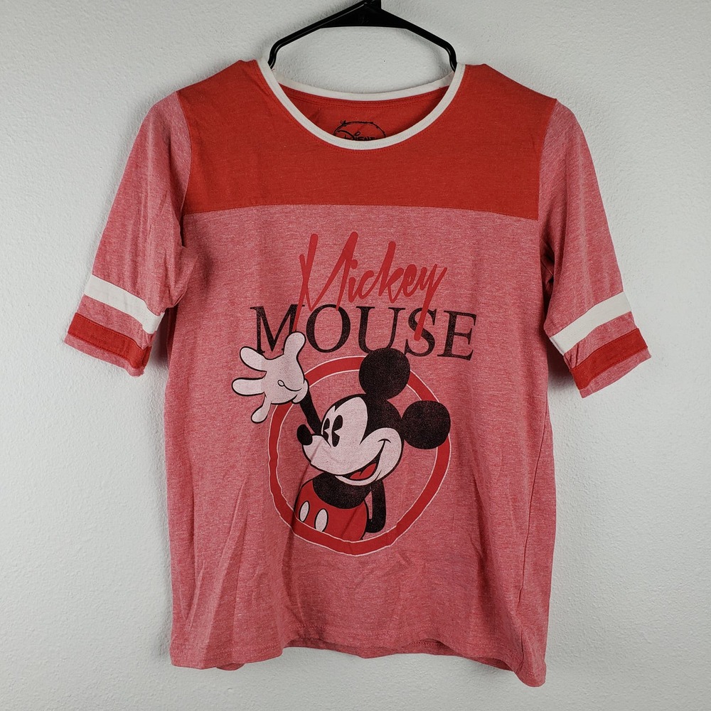 Disney Women's Size S‎ Mickey Mouse Ringer Graphic Tee Red White Retro Aesthetic